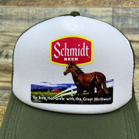 Defunct Schmidt Beer Unisex Trucker Hat Olive Snapback Horseback Riding Ball Cap - Picture 3 of 8